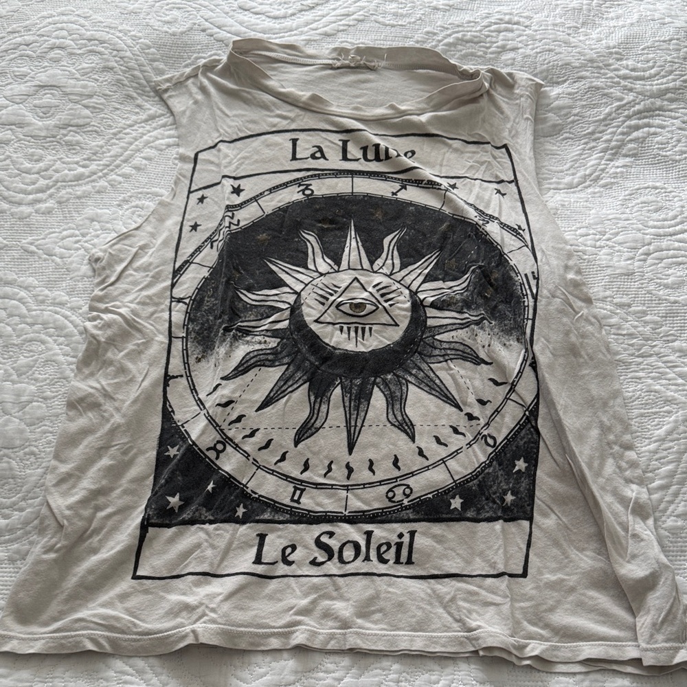 Graphic Sleeveless Top with Sun and Moon Design